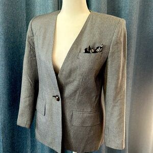 Vintage Kasper Petite Black White Houndstooth Blazer Jacket Pockets Size 4P